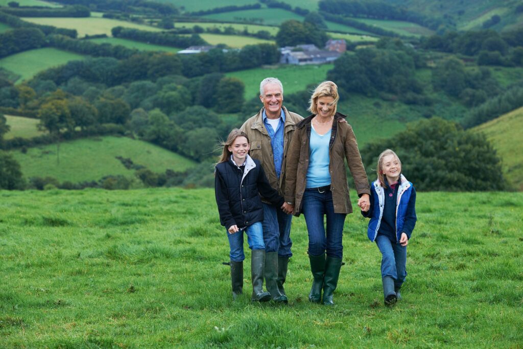 Grandparents and children on a walk